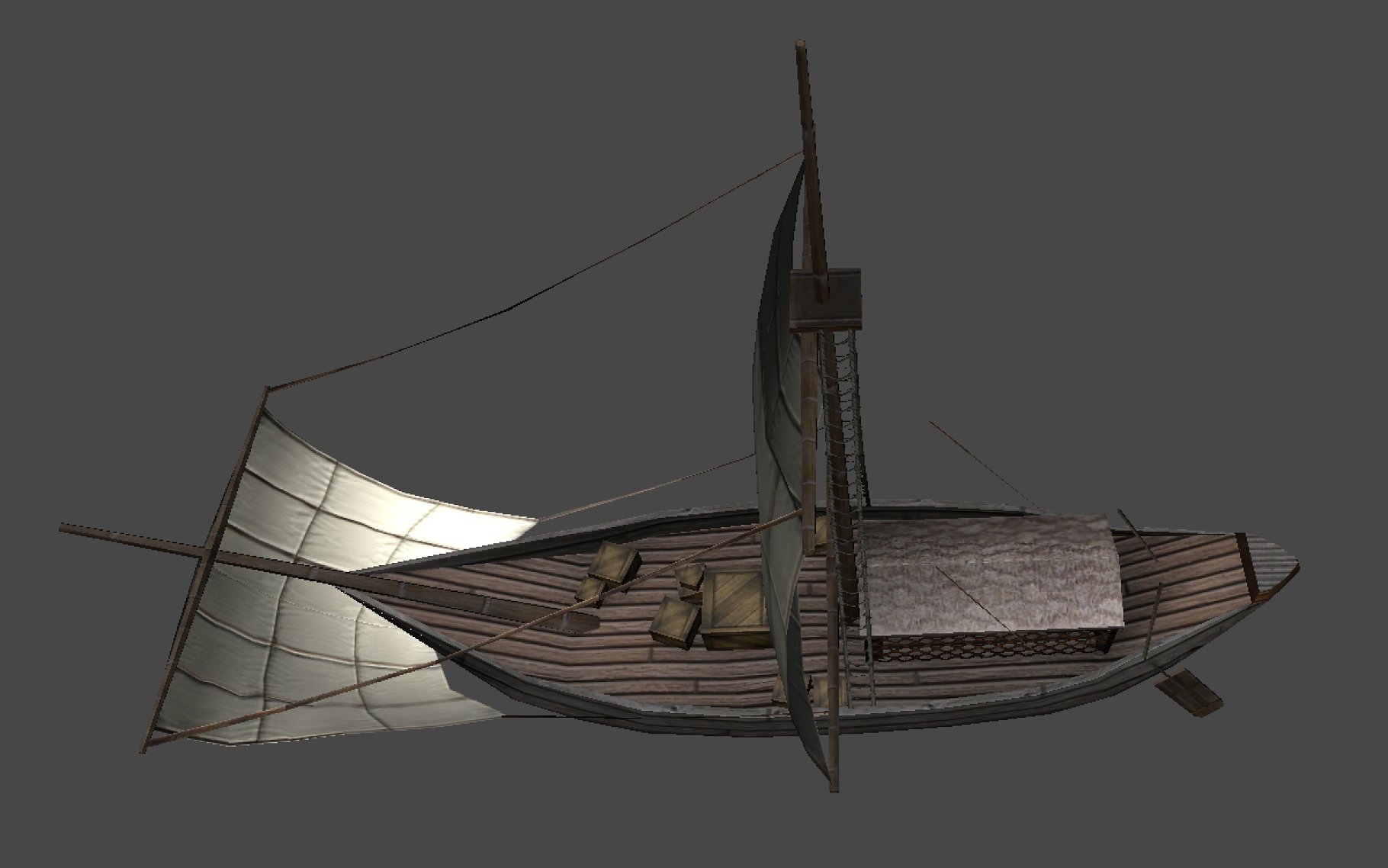 Roman ship mockup on a dark gray background from above.