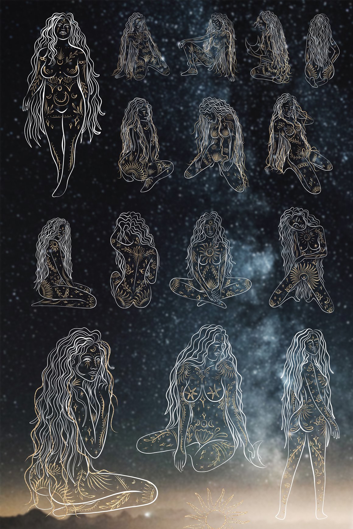 Clipart of different illustrations of Argimpasa on the space background.