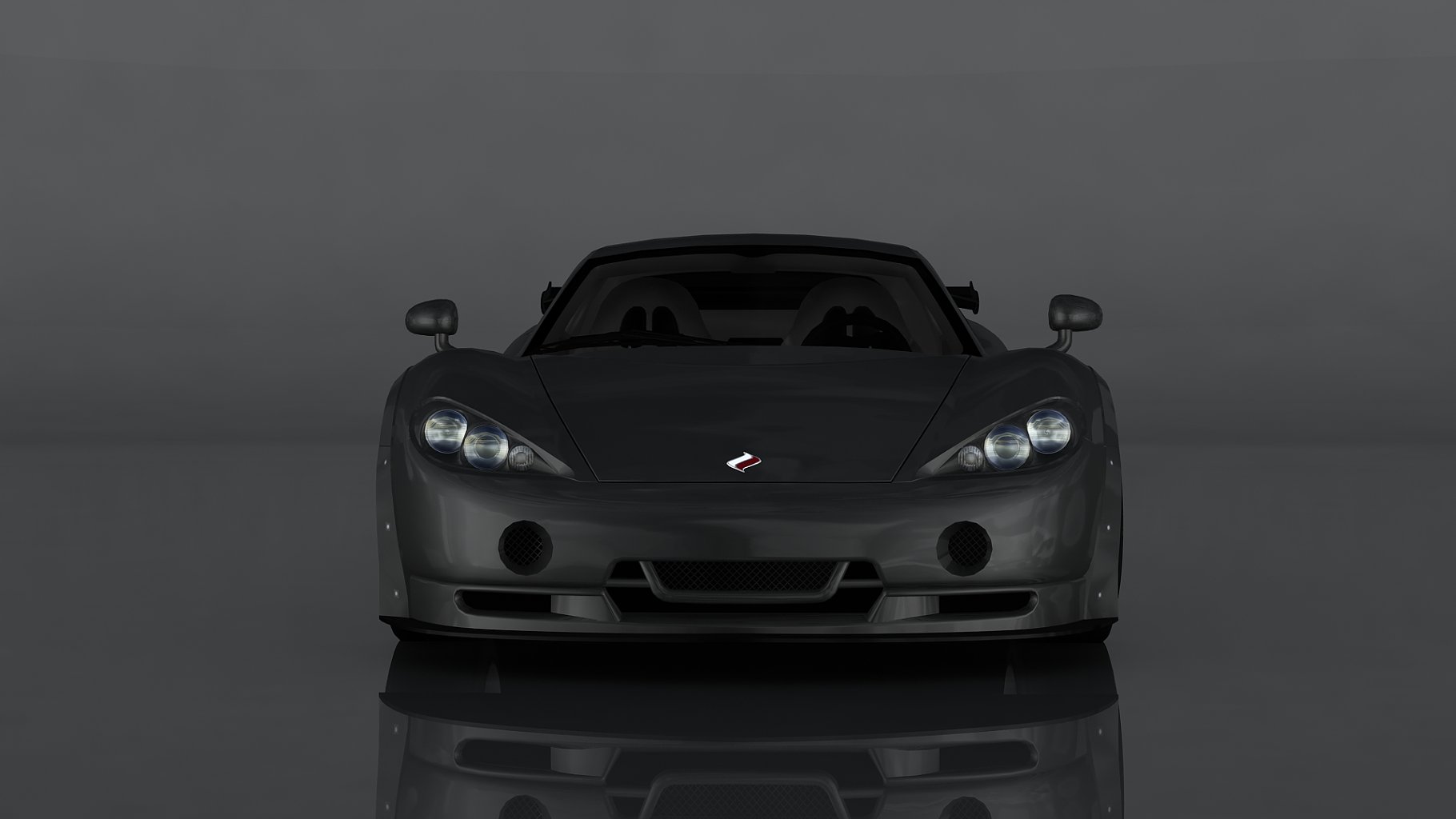 Ascari kz1r low poly 3d model front mockup on a dark gray background.
