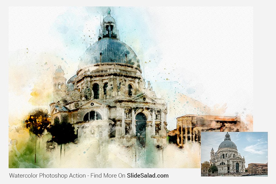 Watercolor Photoshop Action - architecture building image.