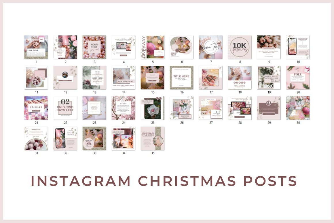 A set of 35 different Instagram christmas posts template on a white background.