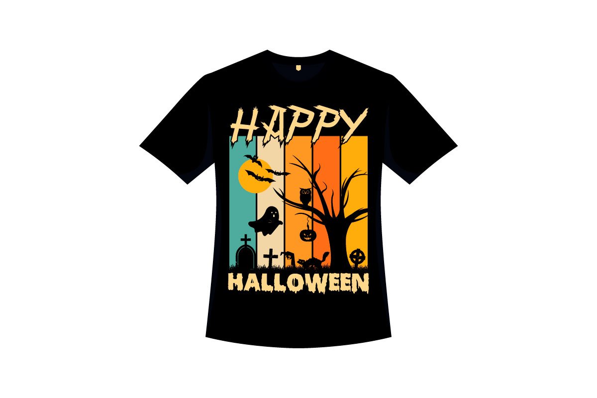 Black t-shirt with vivd Halloween forest.