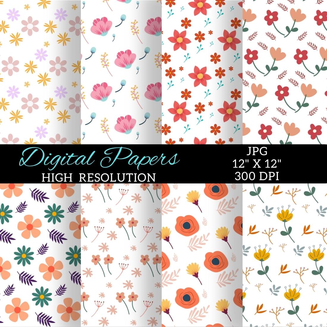 Flowers Digital Paper, Flowers Seamless cover image.