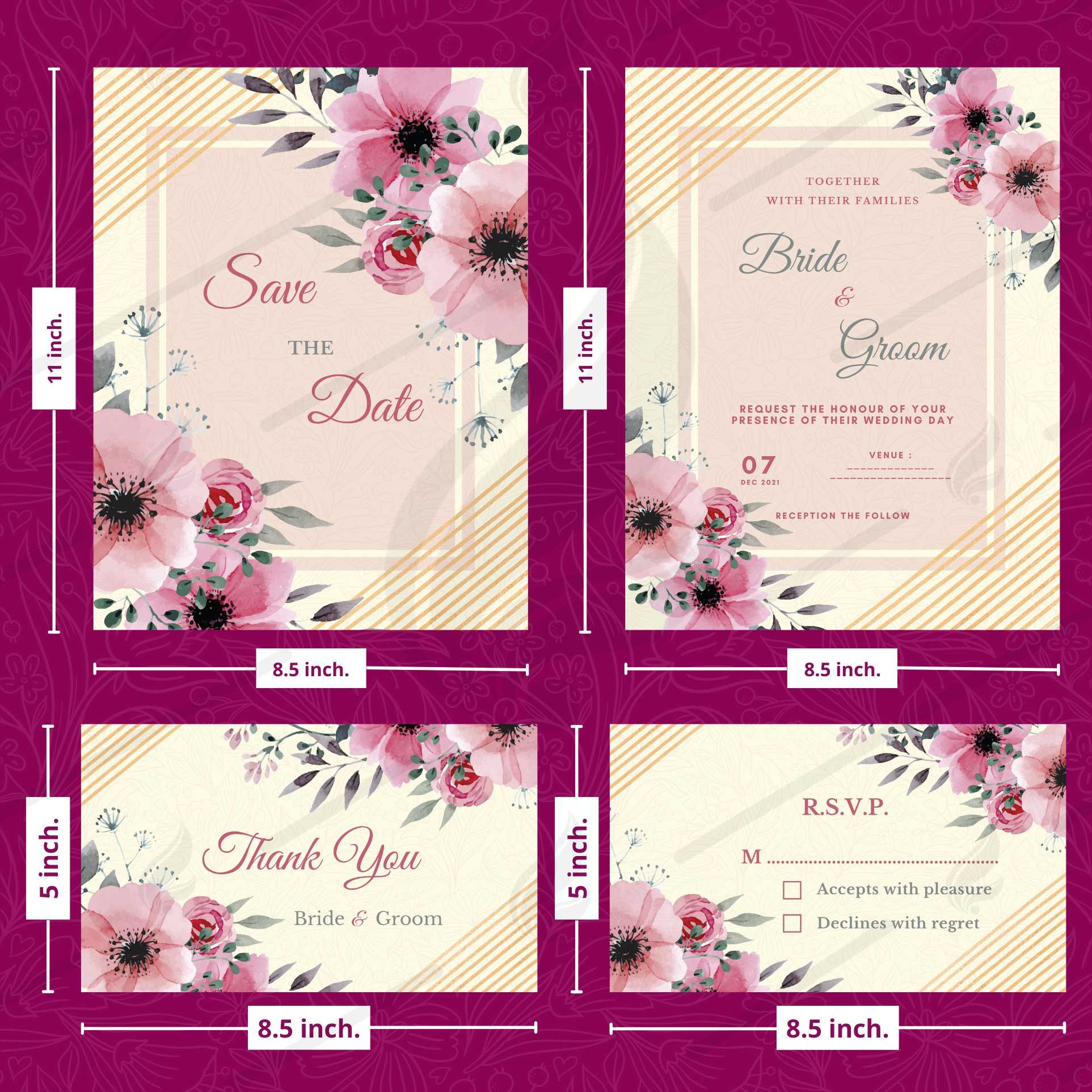 Abstract Floral Wedding Card Template Canva cover image.
