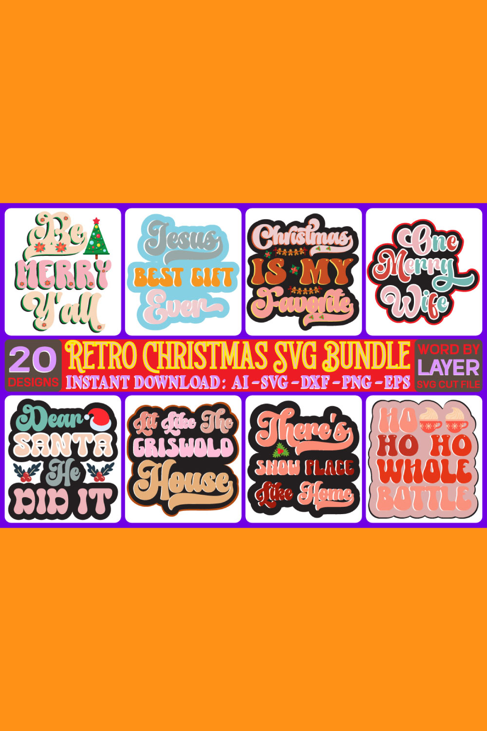 Christmas SVG Retro Design Bundle pinterest image.