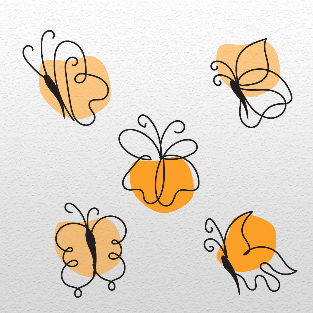 Set of four orange butterflies on a white background.