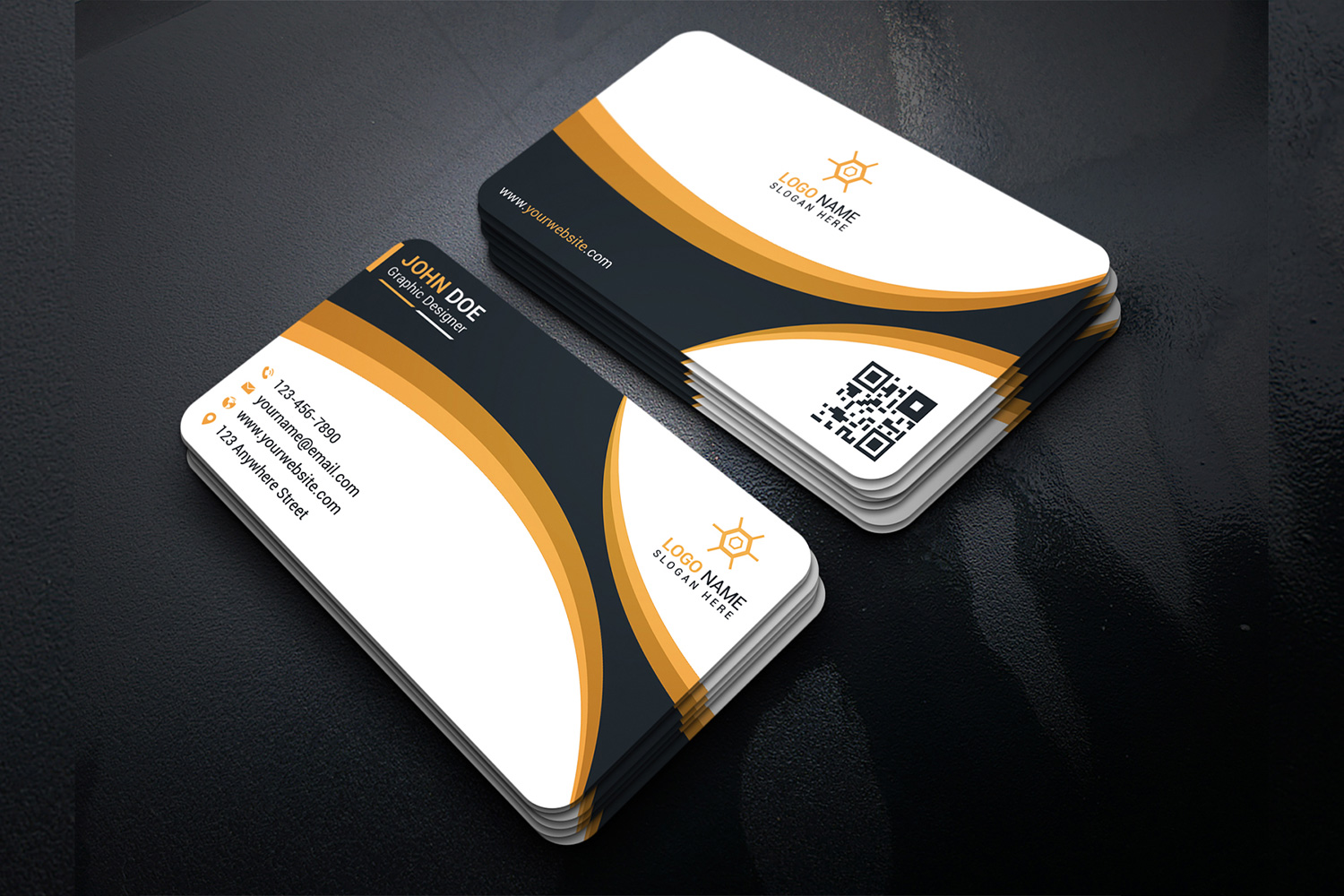 Business Card Yellow and White Modern Design Template preview image.