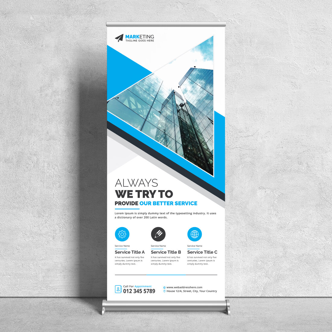 Image of corporate roll up banner in exquisite blue design