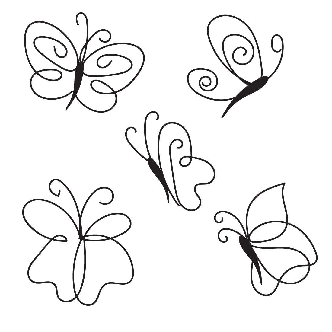 Set of four butterfly tattoos on a white background.