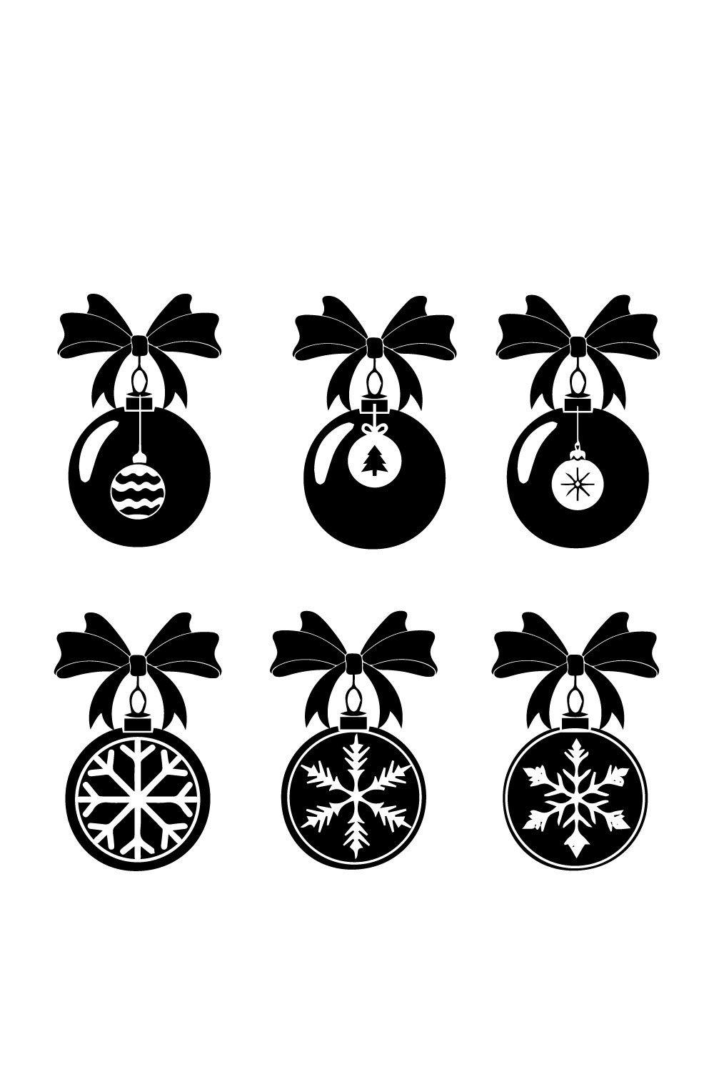 Set of black gorgeous images of Christmas tree decorations in the form of a ball