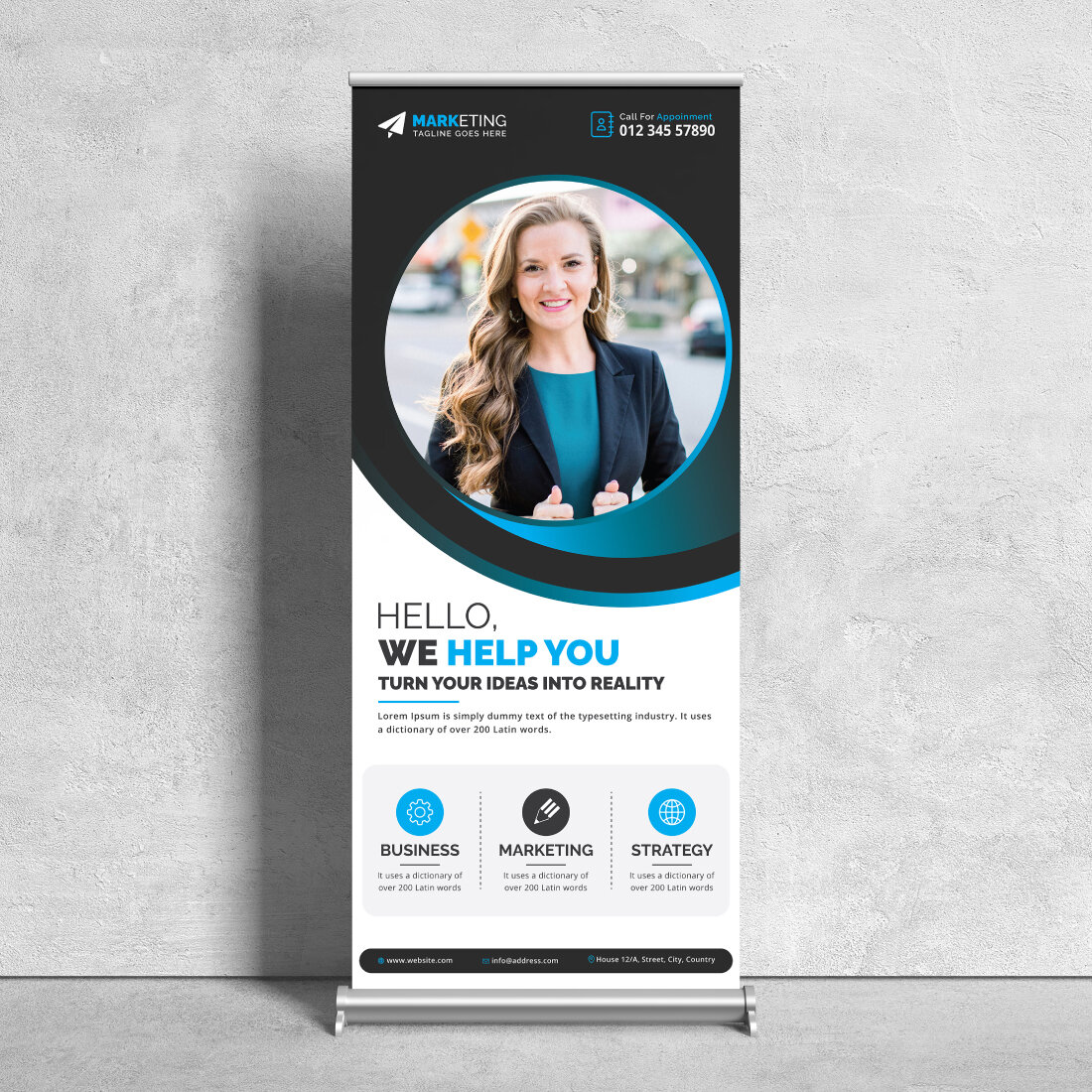 Image of corporate roll up banner in exquisite blue design