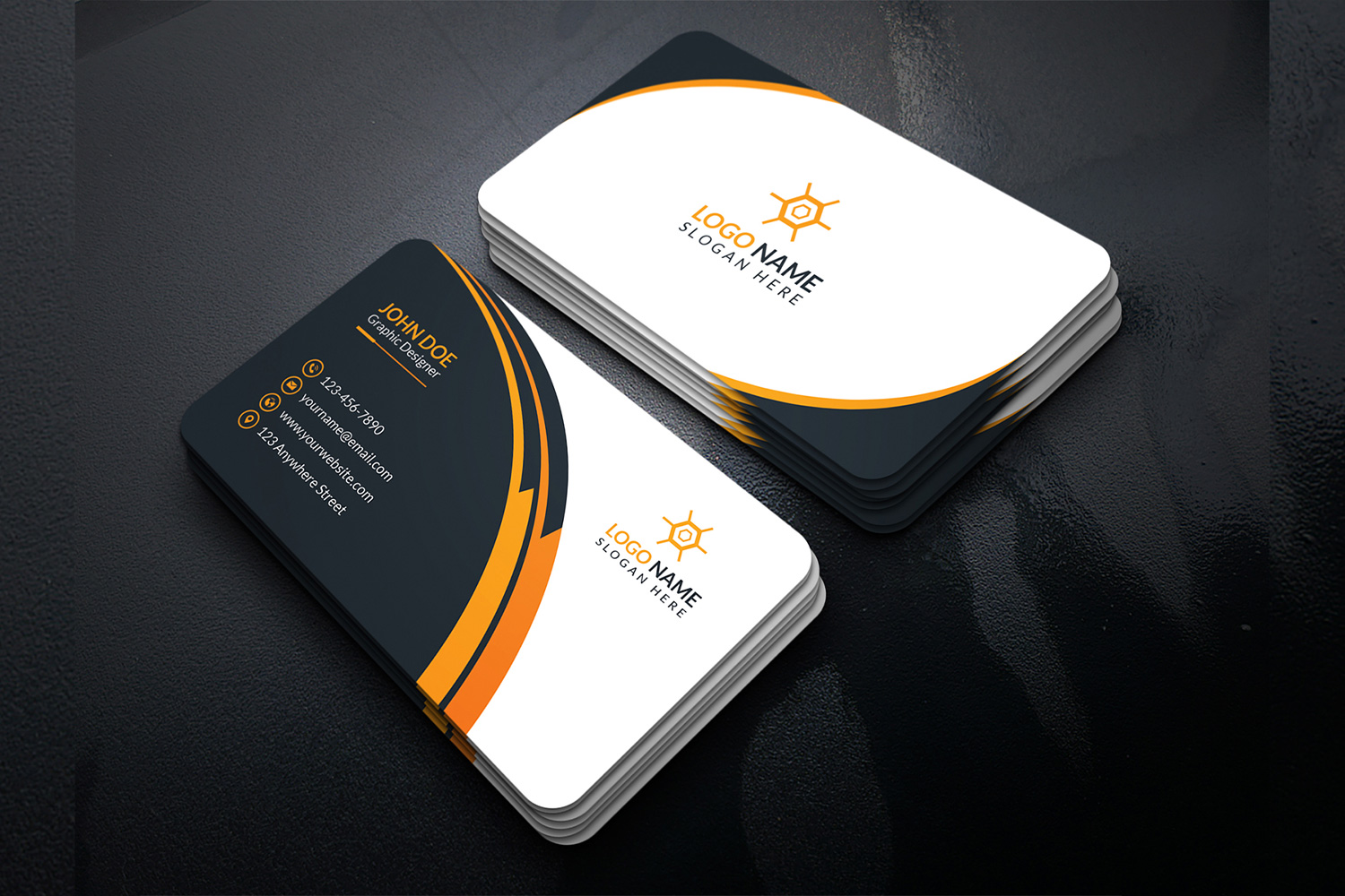 Creative Business Card Orange Design Template preview image.