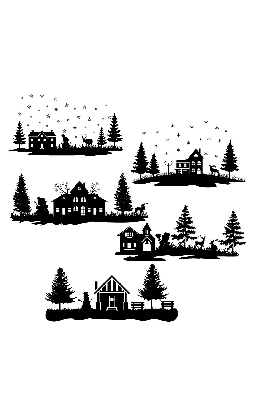A selection of unique images of silhouettes of Christmas houses