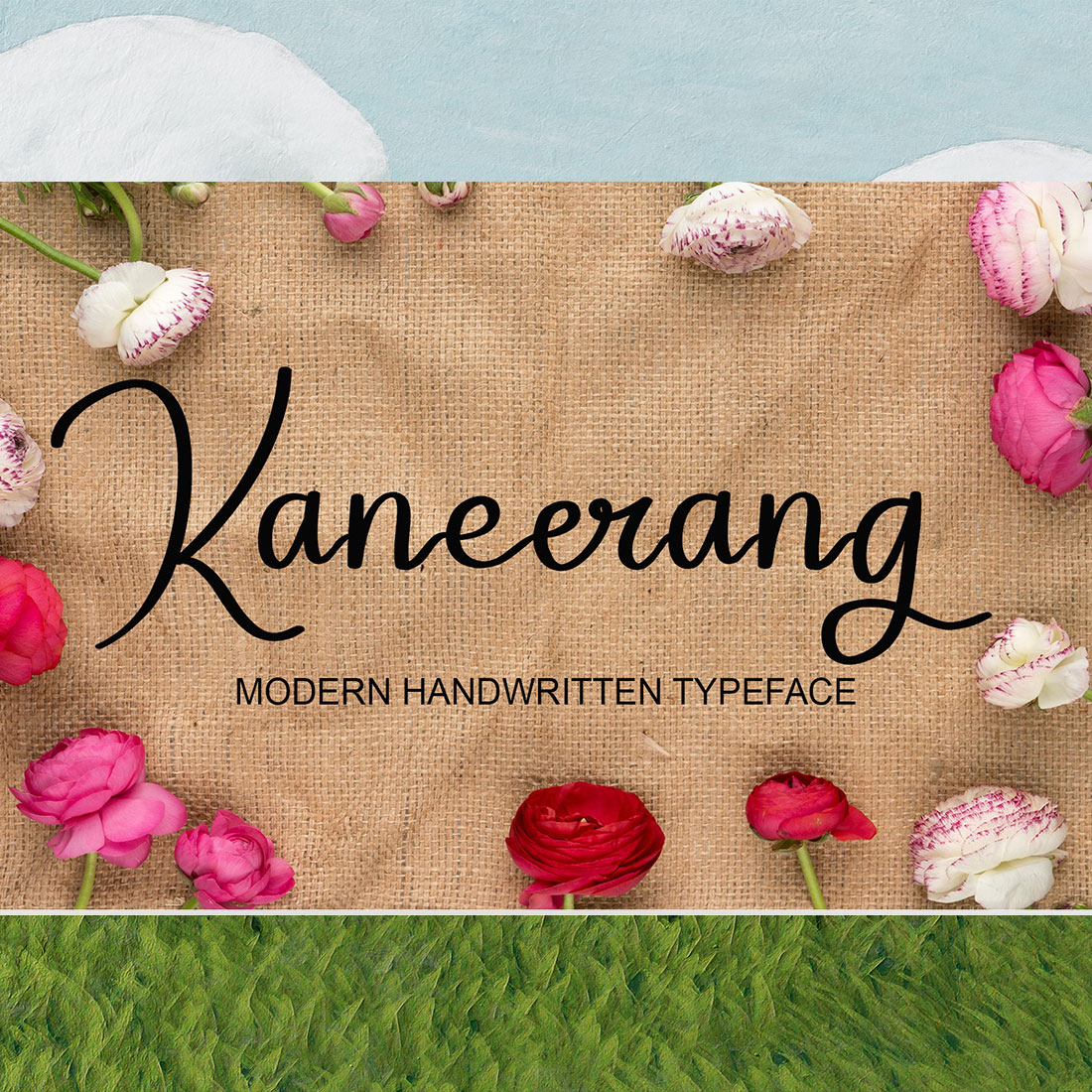 Authentic Type Script Signature Font preview with flowers.