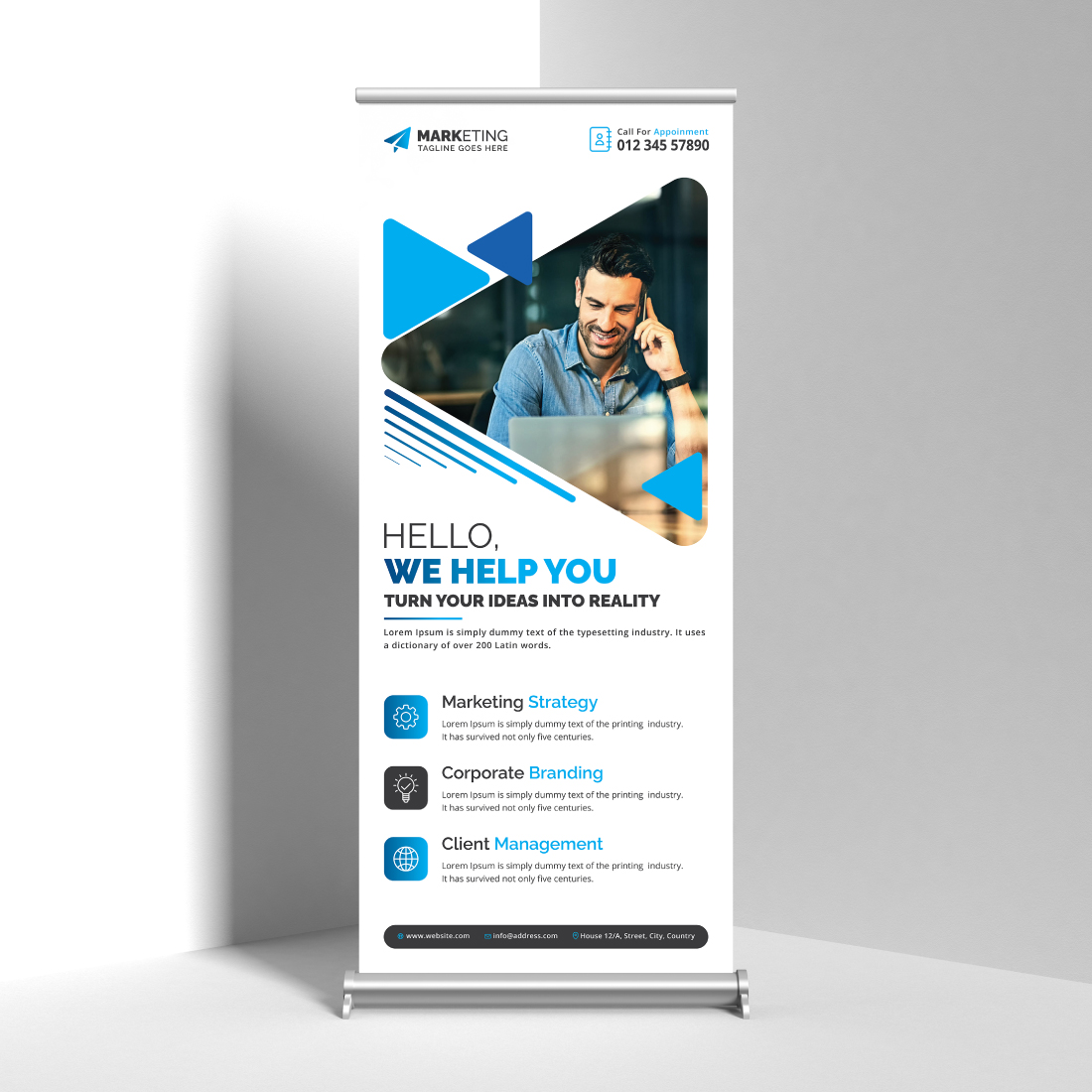 Image of corporate roll up banner in enchanting blue design