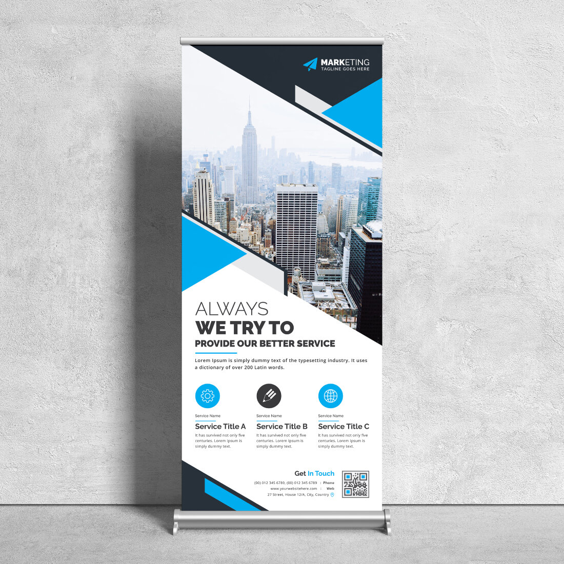 Image of corporate roll up banner in exquisite blue design