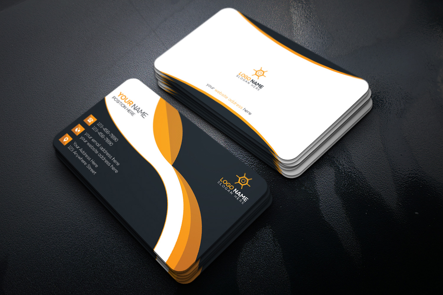 Professional Business Card with Yellow Design Template preview image.