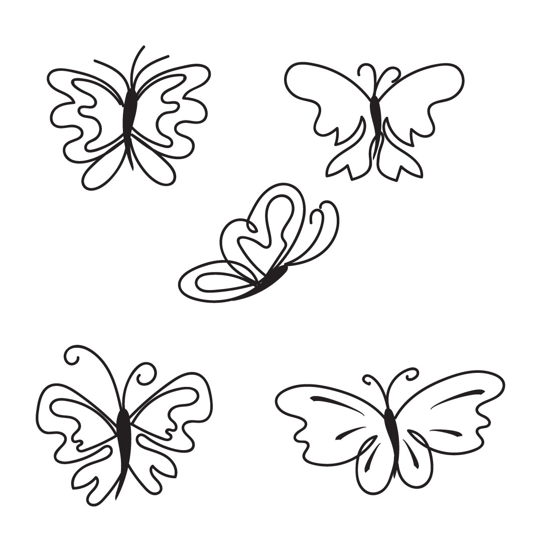 Set of four butterflies with different shapes.