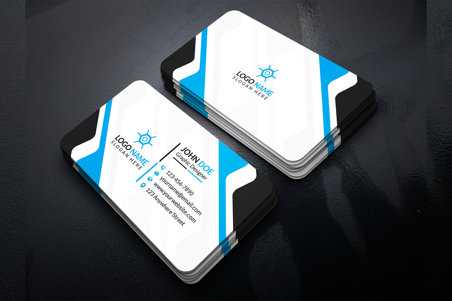 Minimal Business Card Blue Design Template preview image.