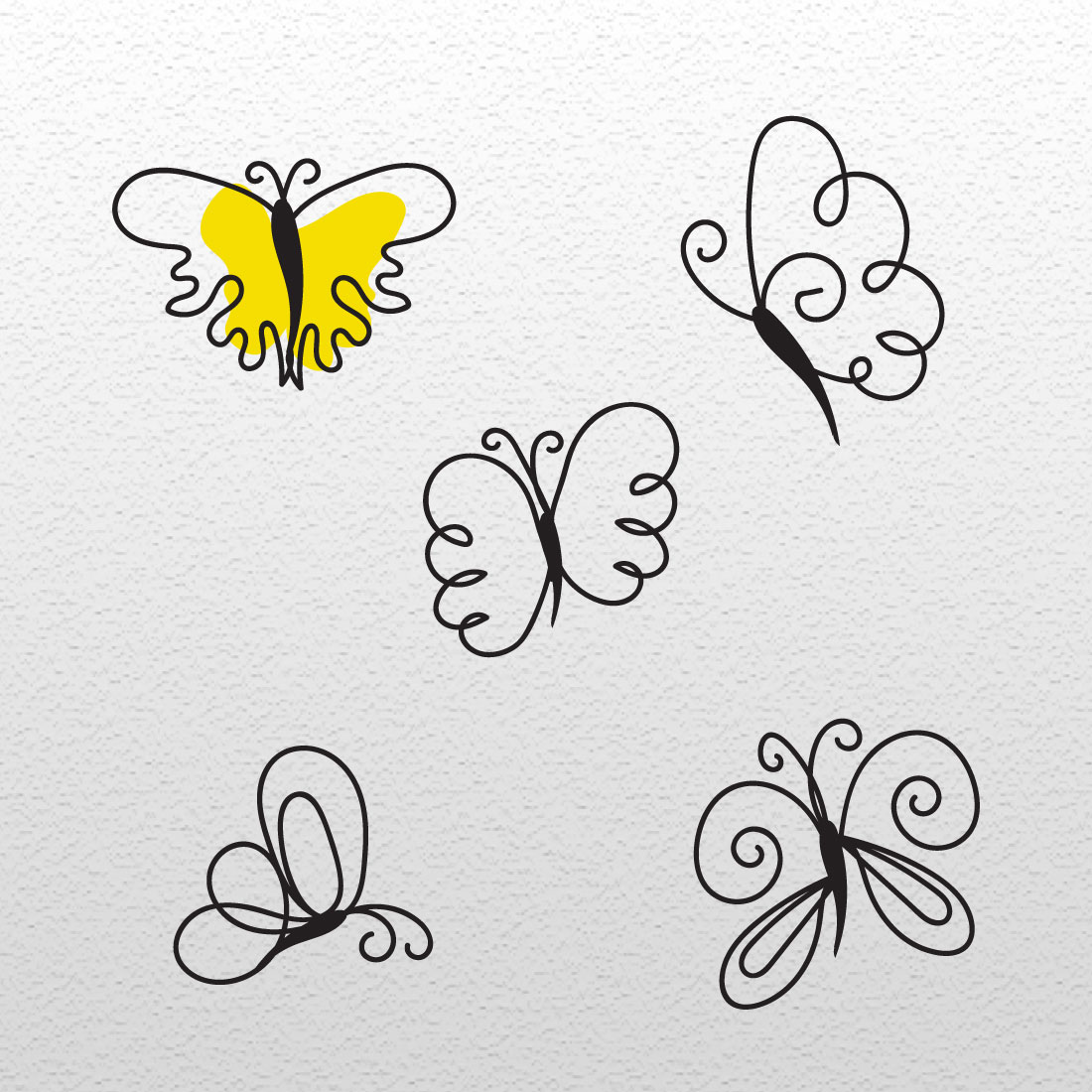 Set of four butterflies on a white background.