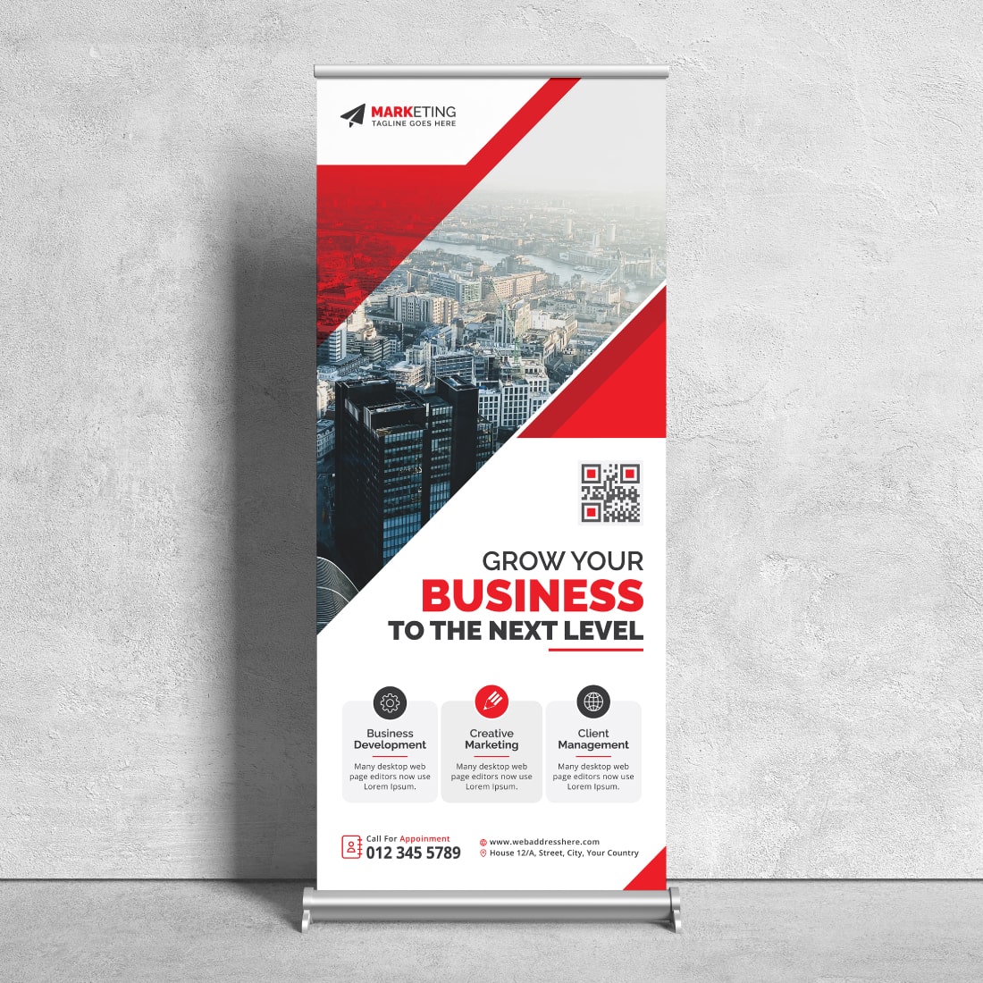 Image of corporate roll up banner in wonderful red design