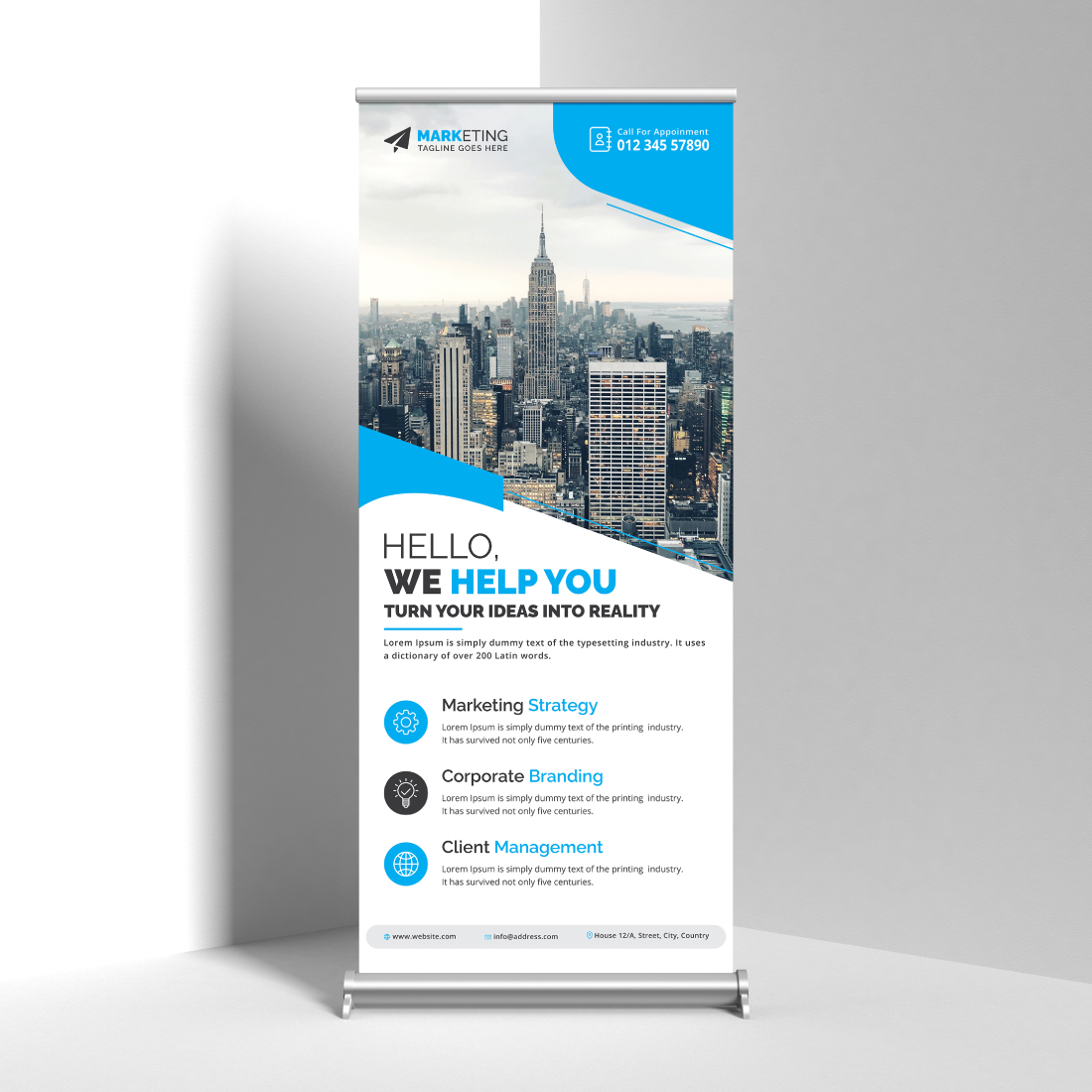 Image of corporate roll up banner in exquisite blue design