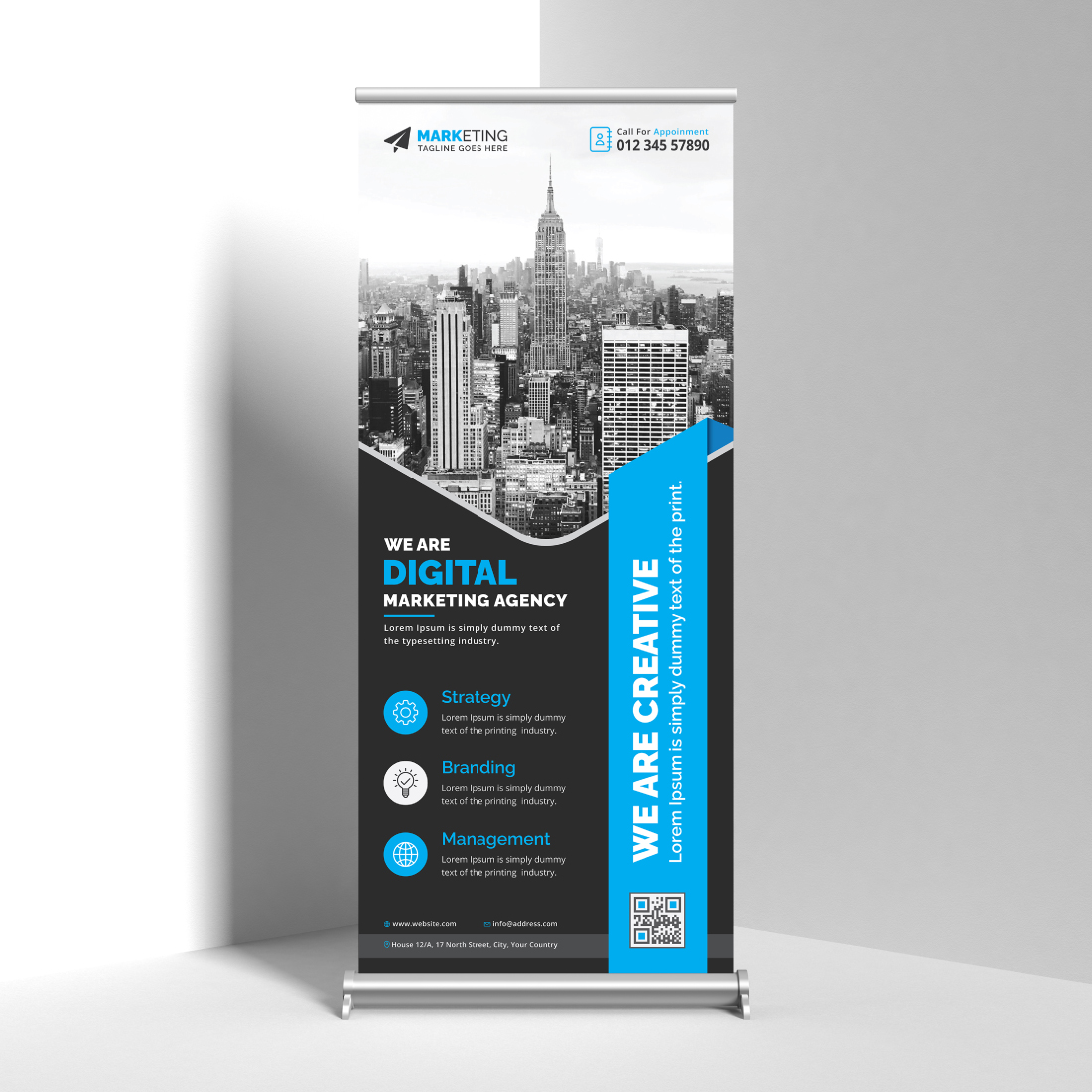 Image of corporate roll up banner in enchanting blue design