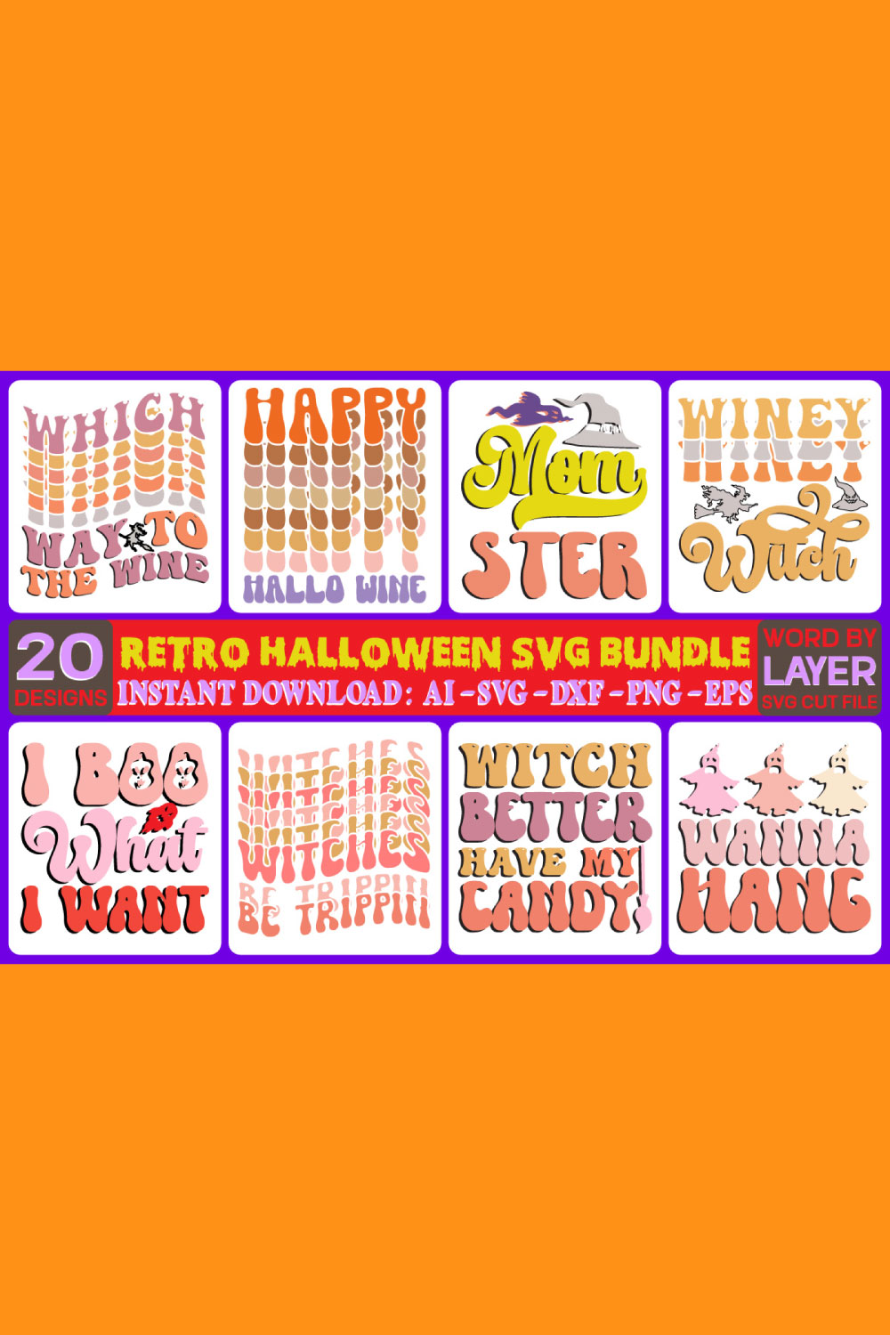 Retro Halloween SVG Bundle pinterest image.