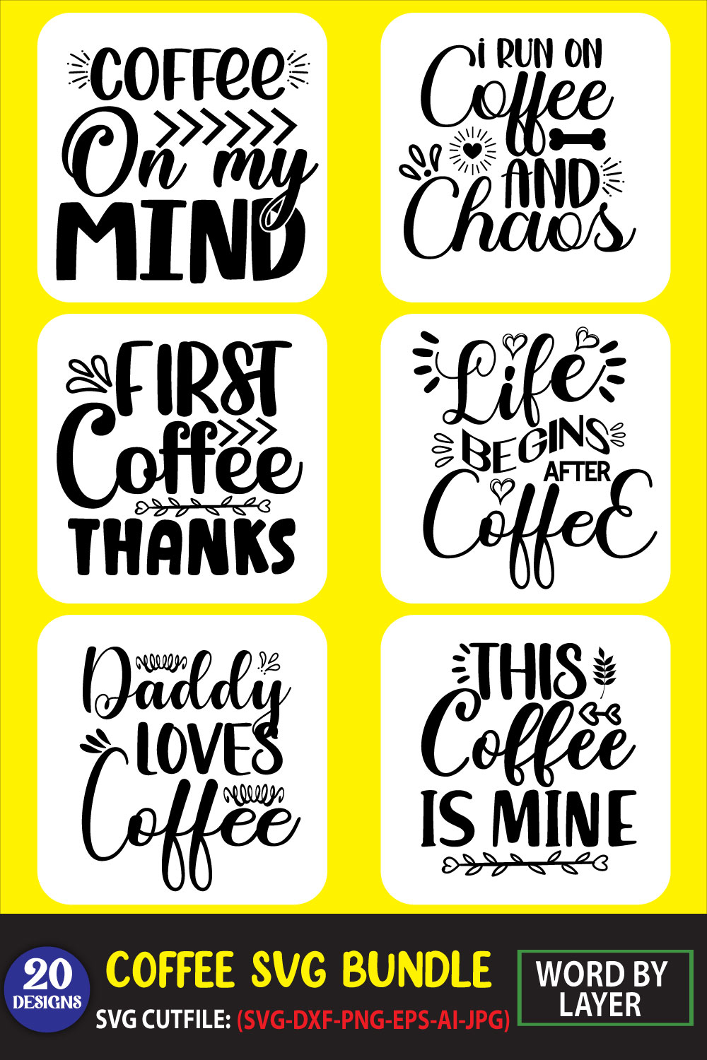 Pack of charming images for prints on the theme of coffee