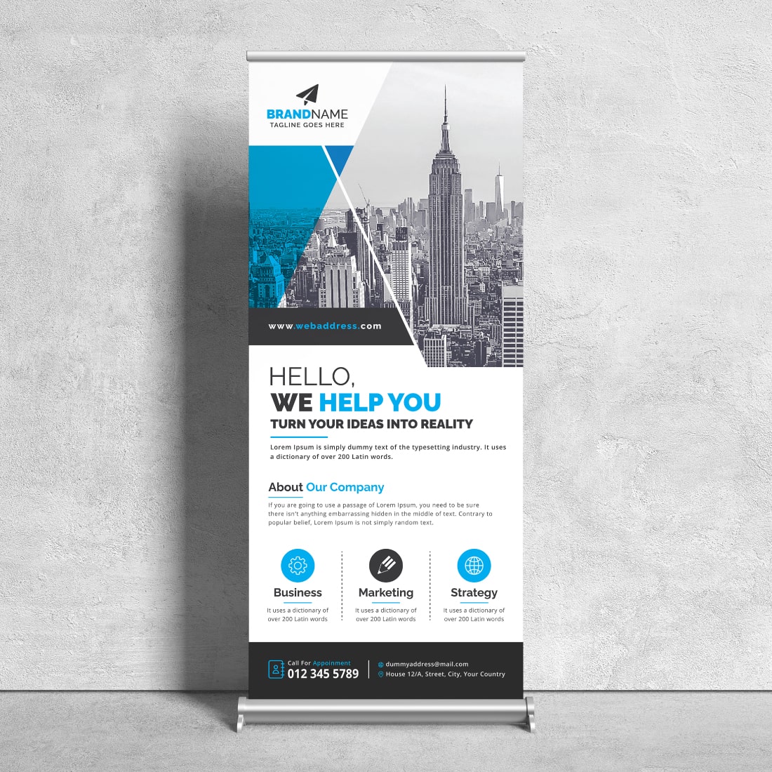 Image of corporate roll up banner in amazing blue design