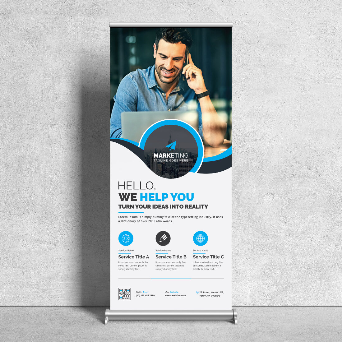 Image of corporate roll up banner in exquisite blue design