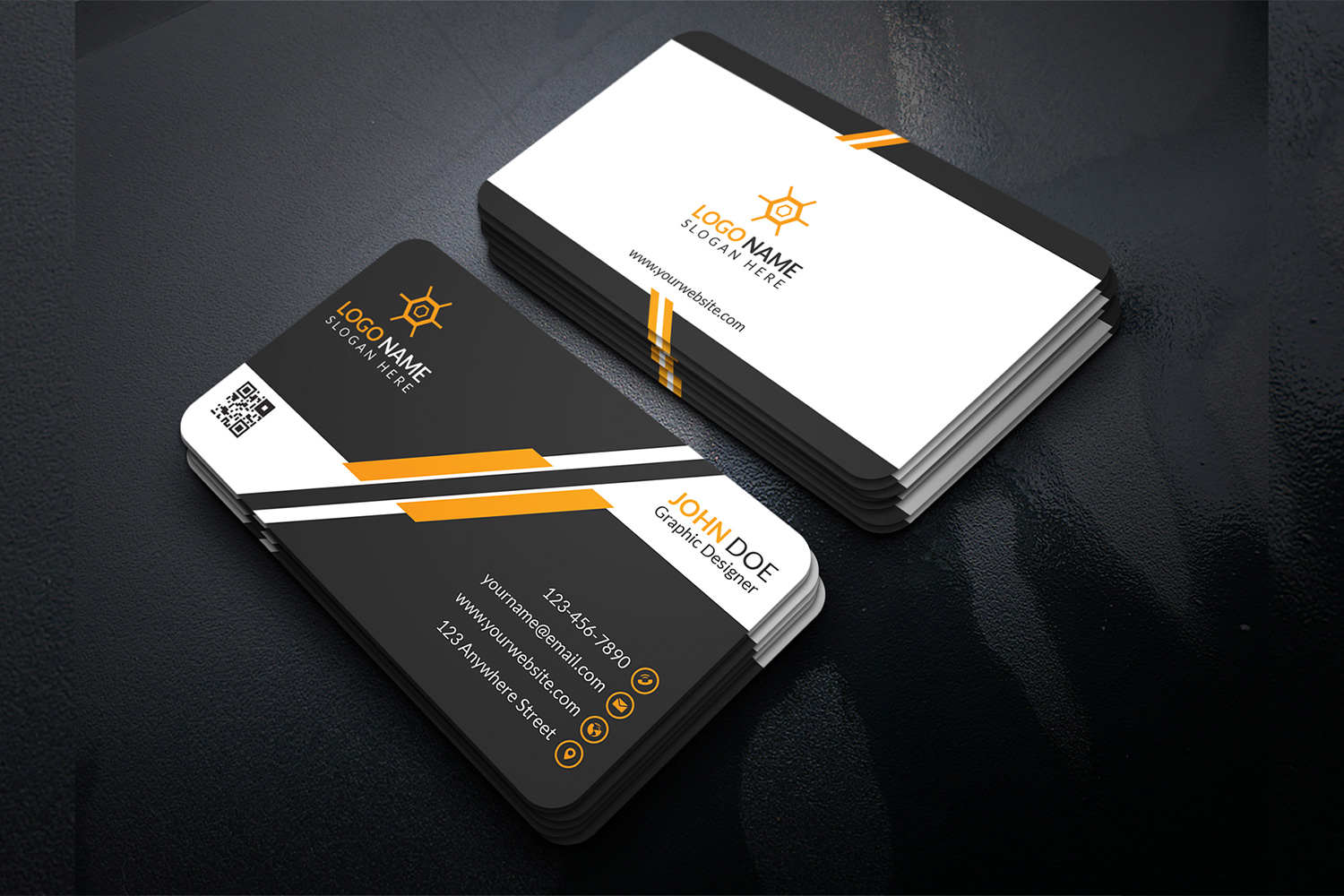 Orange Minimal Business Card Design Template preview image.