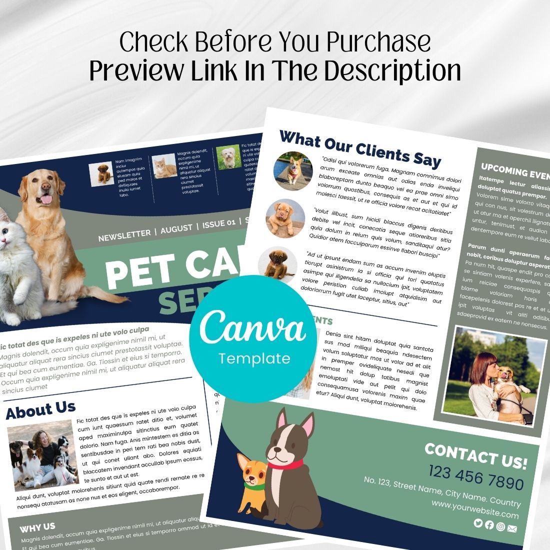 Canva Newsletter Template For Pet Care Business cover image.