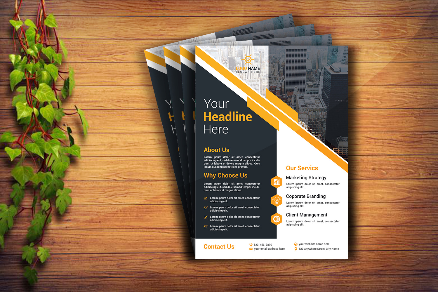 Professional Flyer Yellow Design Template preview image.