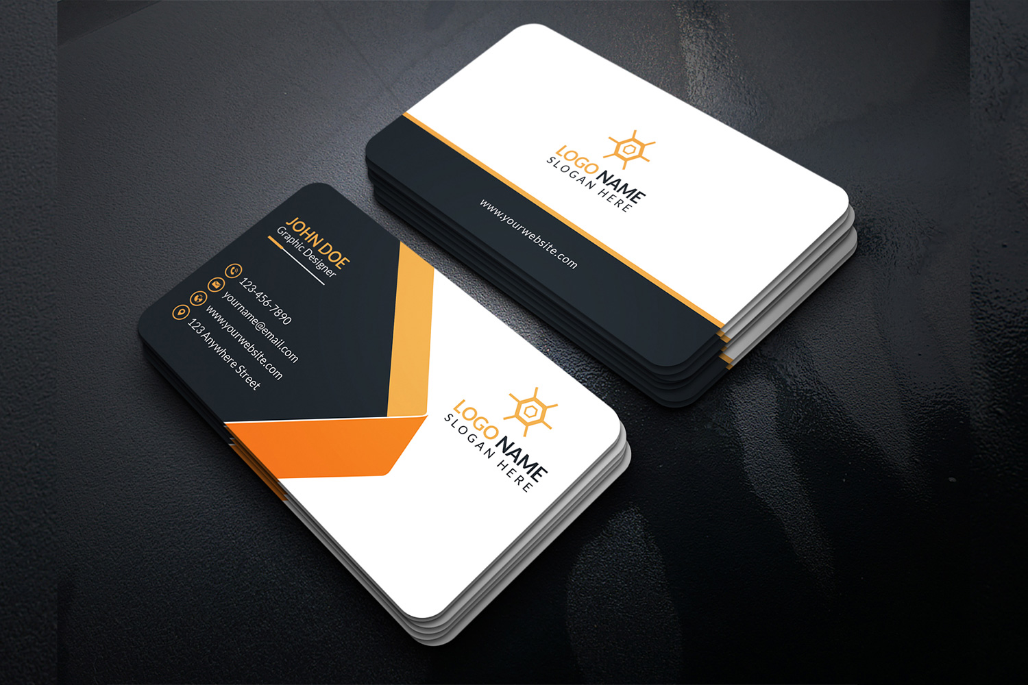 Business Card Orange Accent Design Template preview image.