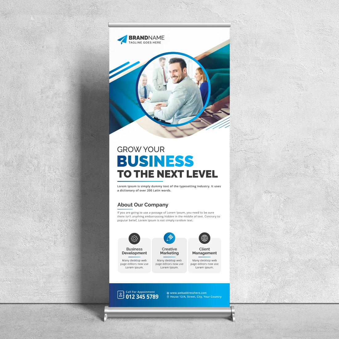 Image of corporate roll up banner in enchanting blue design