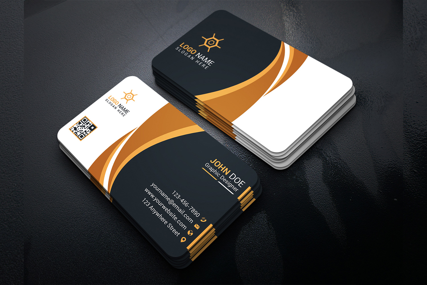 Business Card Orange Creative Design Template preview image.