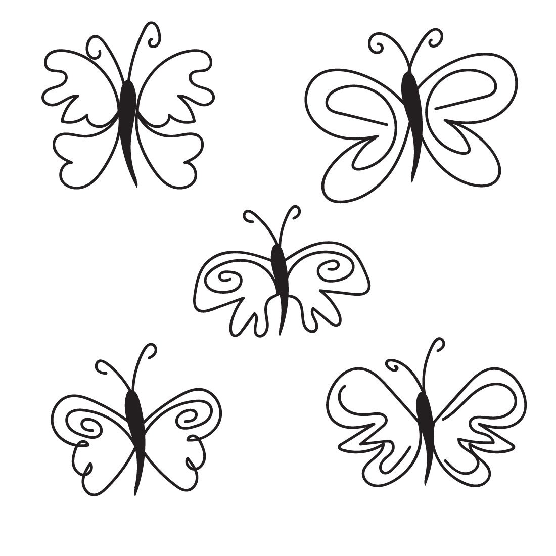 Set of four butterfly designs on a white background.