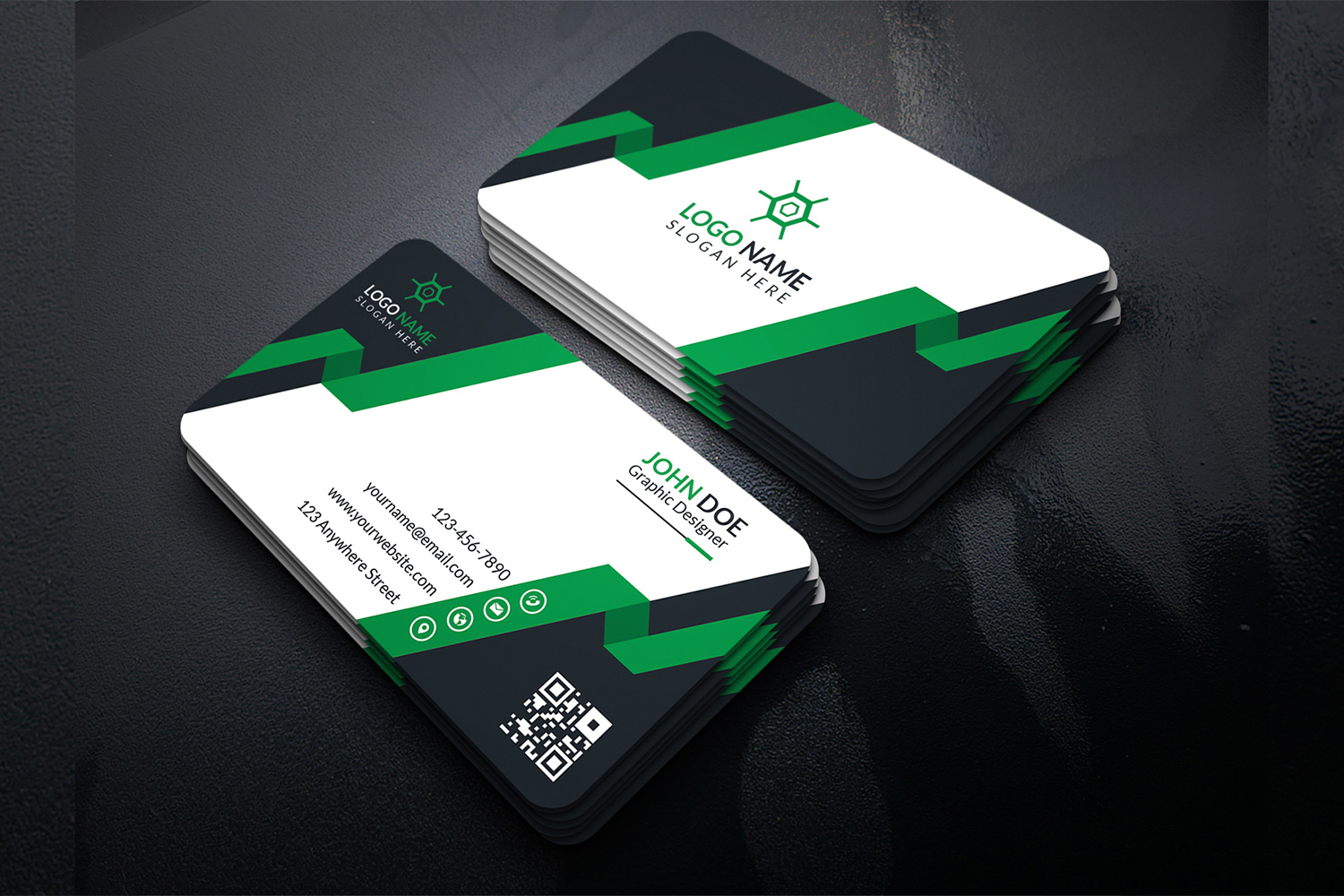 Soft green lines on a business card.