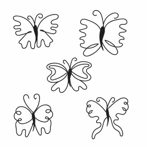 Set of four butterflies that are black and white.