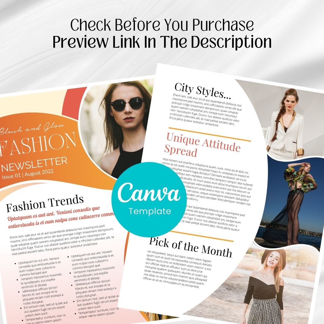 Canva Newsletter Template For Models and Fashion preview.