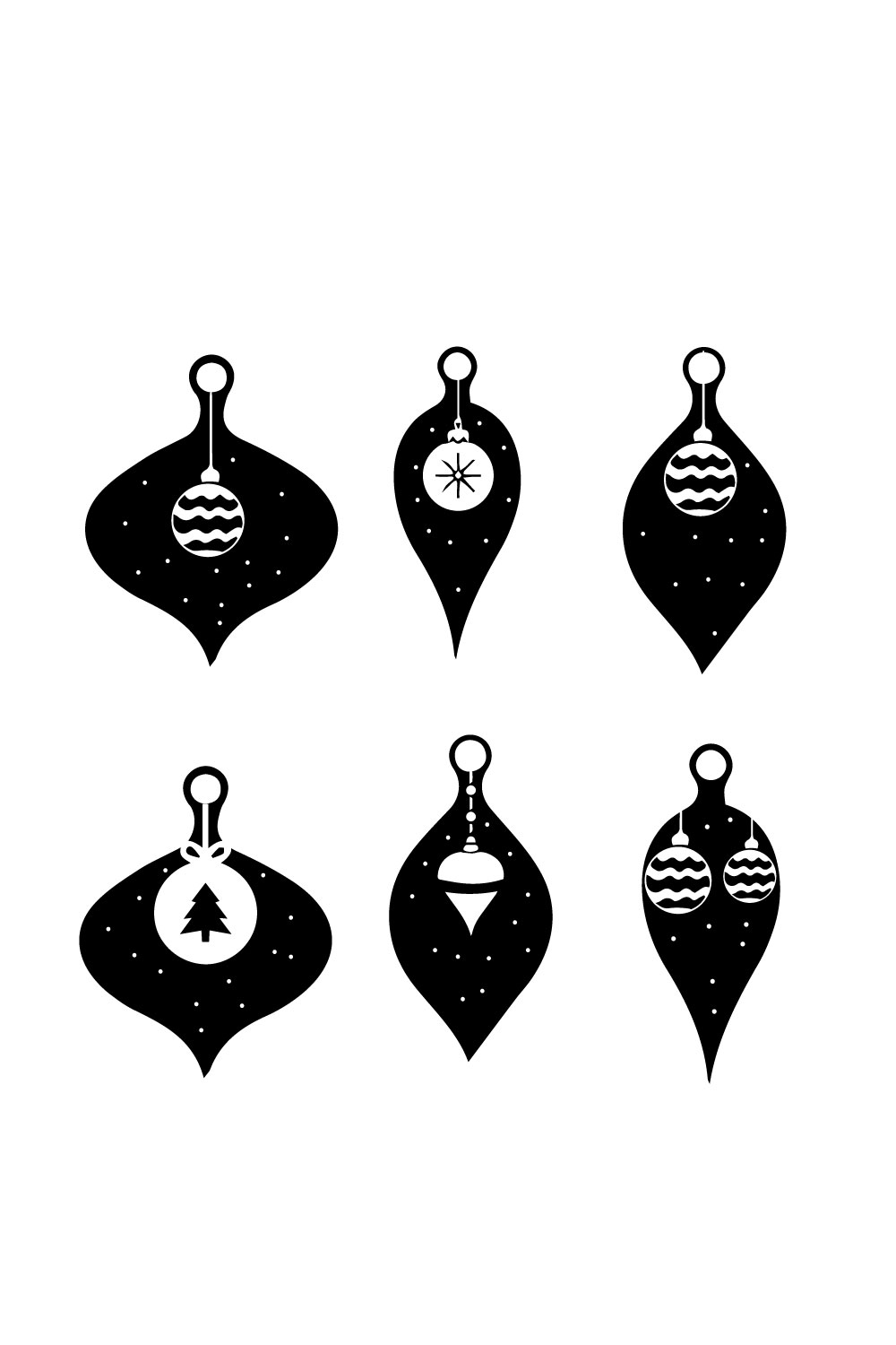 Set of black gorgeous images of christmas tree decorations