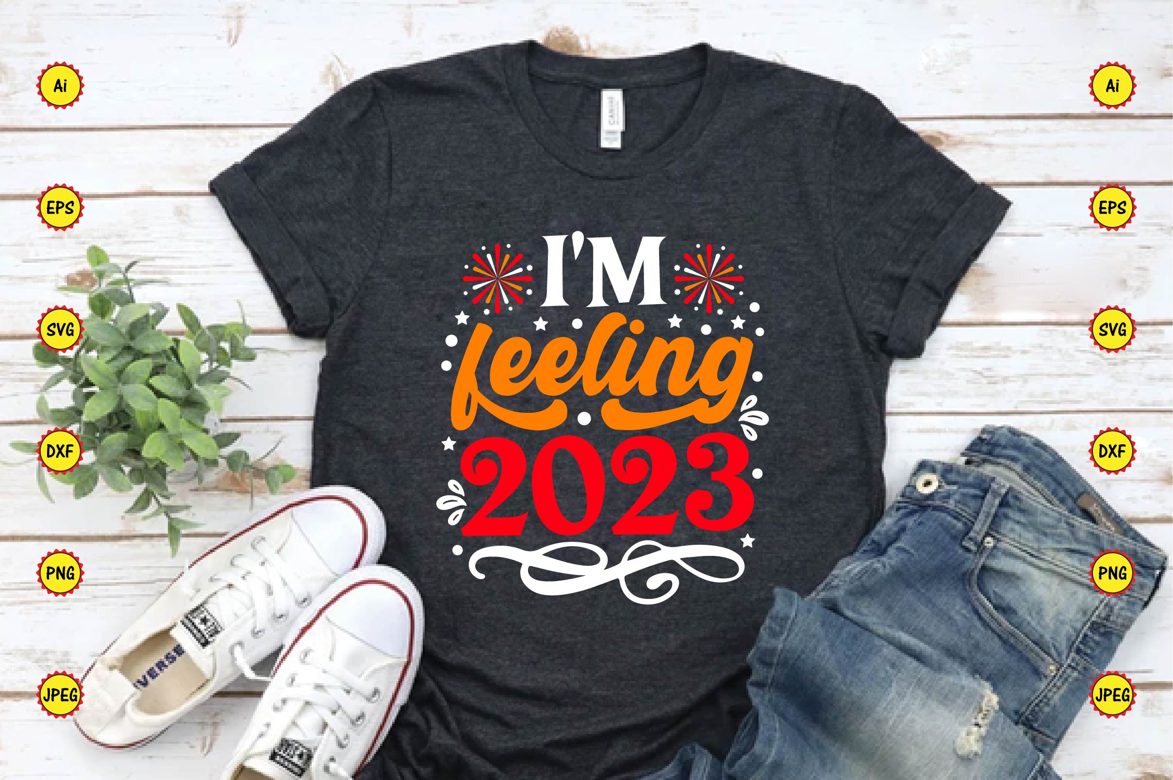 T-Shirt New Year Feeling Welcomesdesign Bundle preview image.