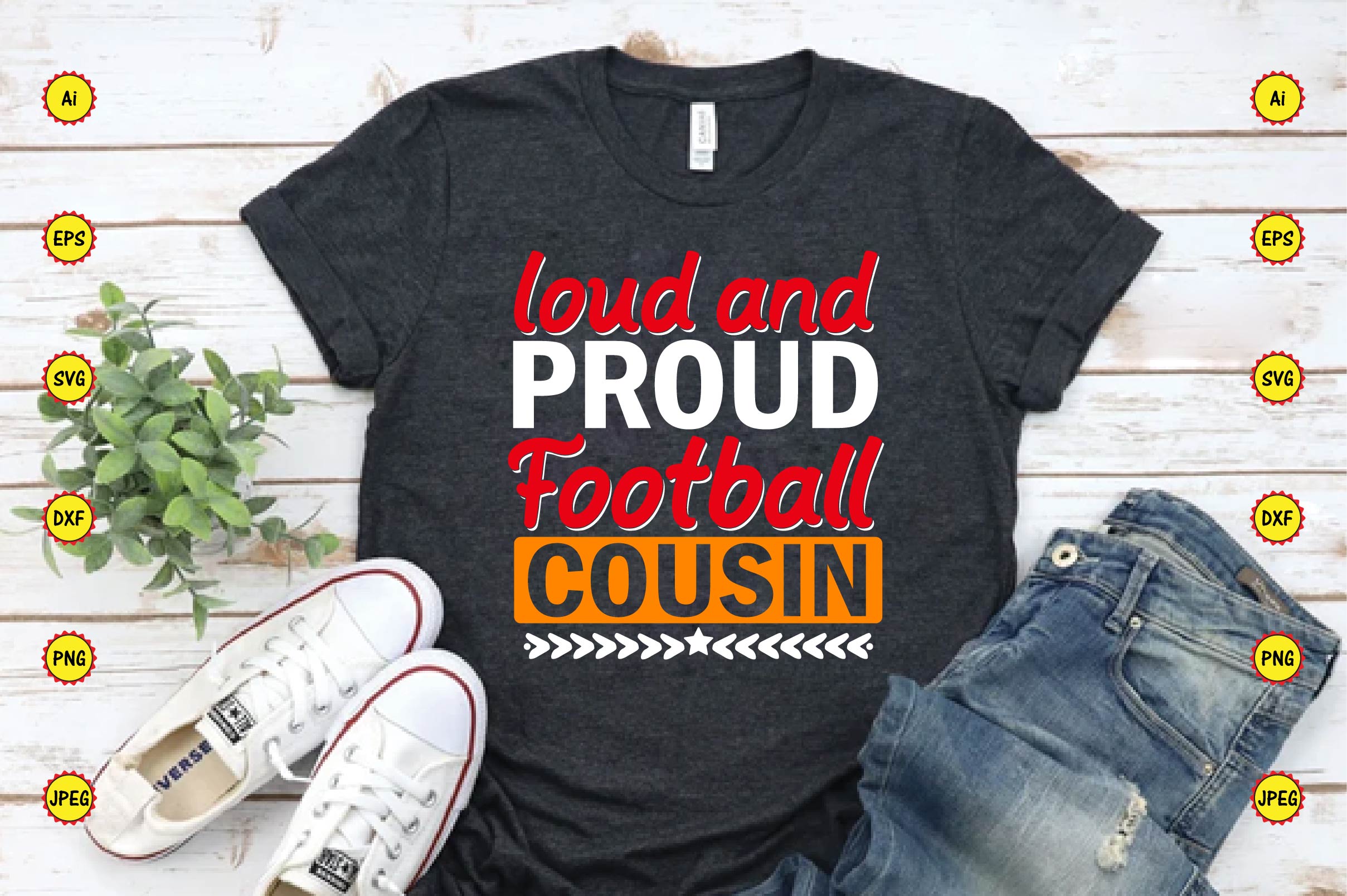 T-shirt Typography Proud Football Cousin Design Bundle preview image.