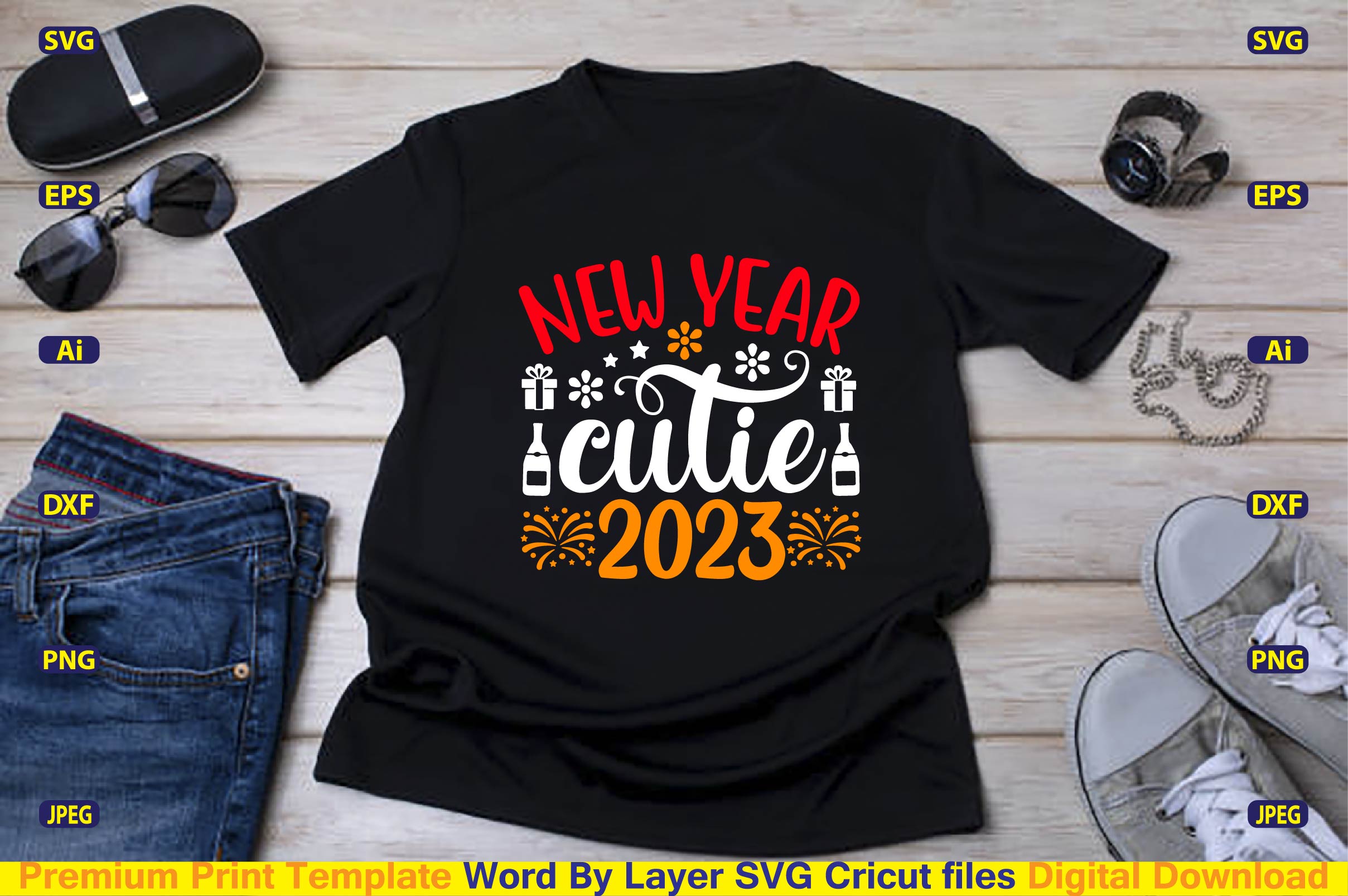 Cutie New Year T-Shirt Design Bundle prevew image.