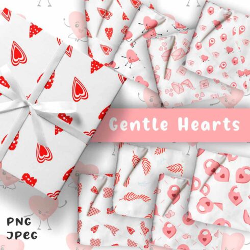 Pack of images of colorful patterns with hearts.
