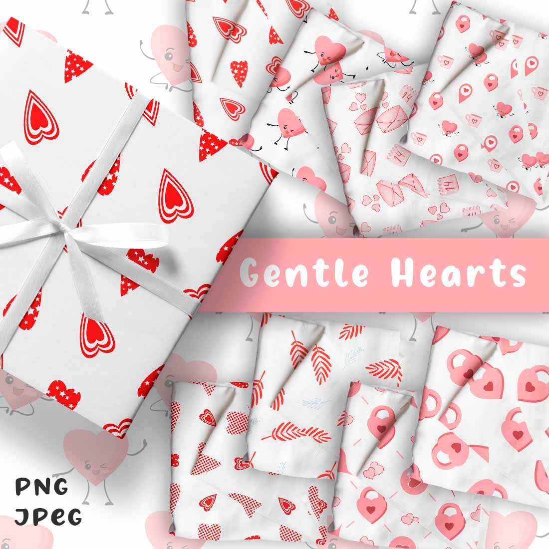 Pack of images of colorful patterns with hearts.