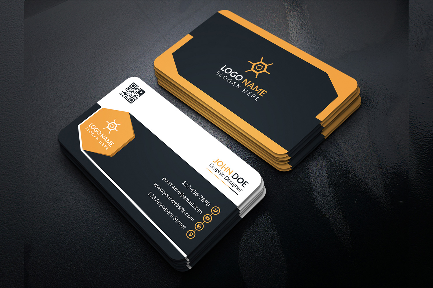 Stylish business cards in yellow and black colors.
