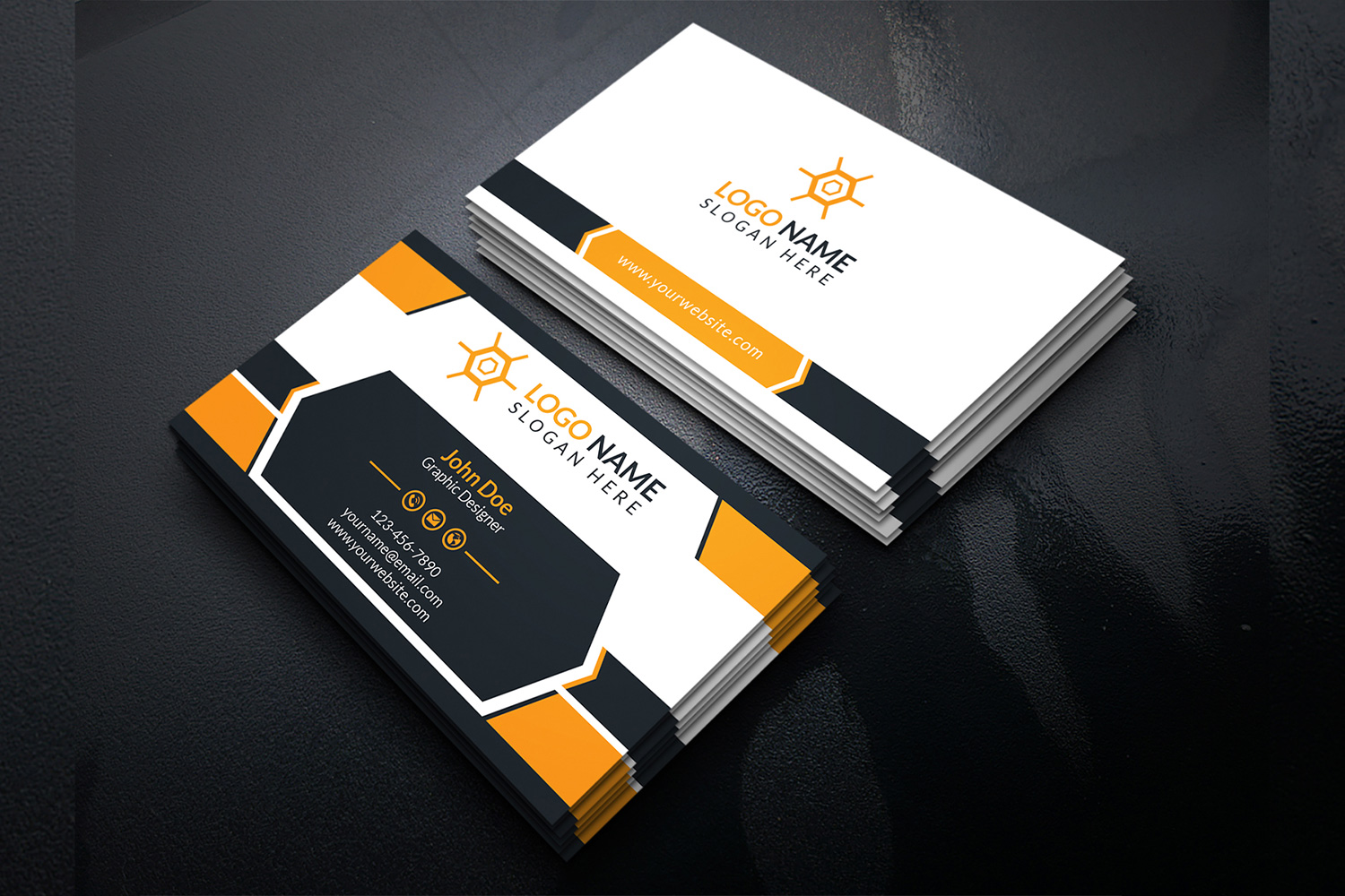 Corporate Business Card Design Yellow Accent Template preview image.