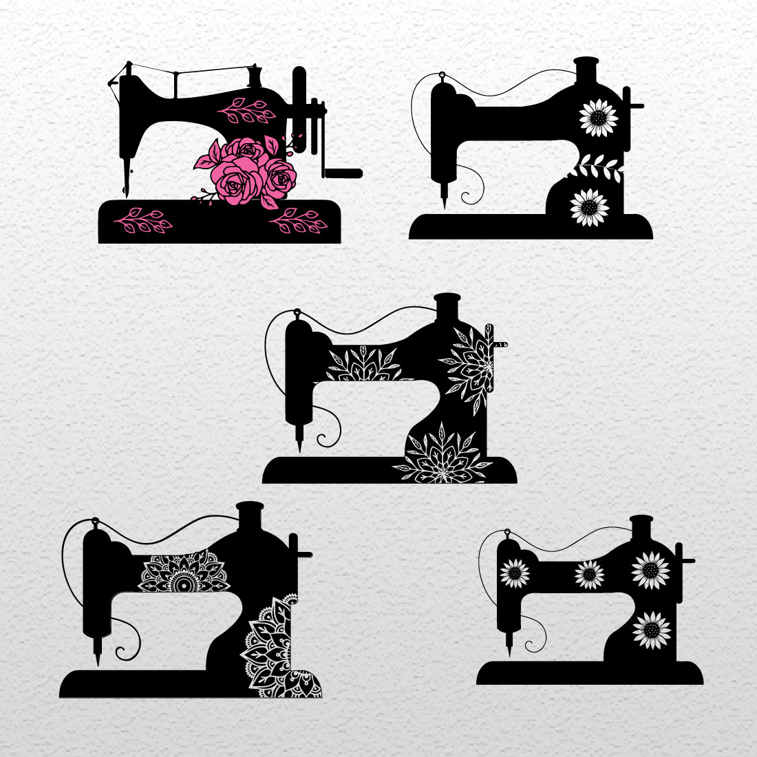 A pack of amazing images of silhouettes of sewing machines